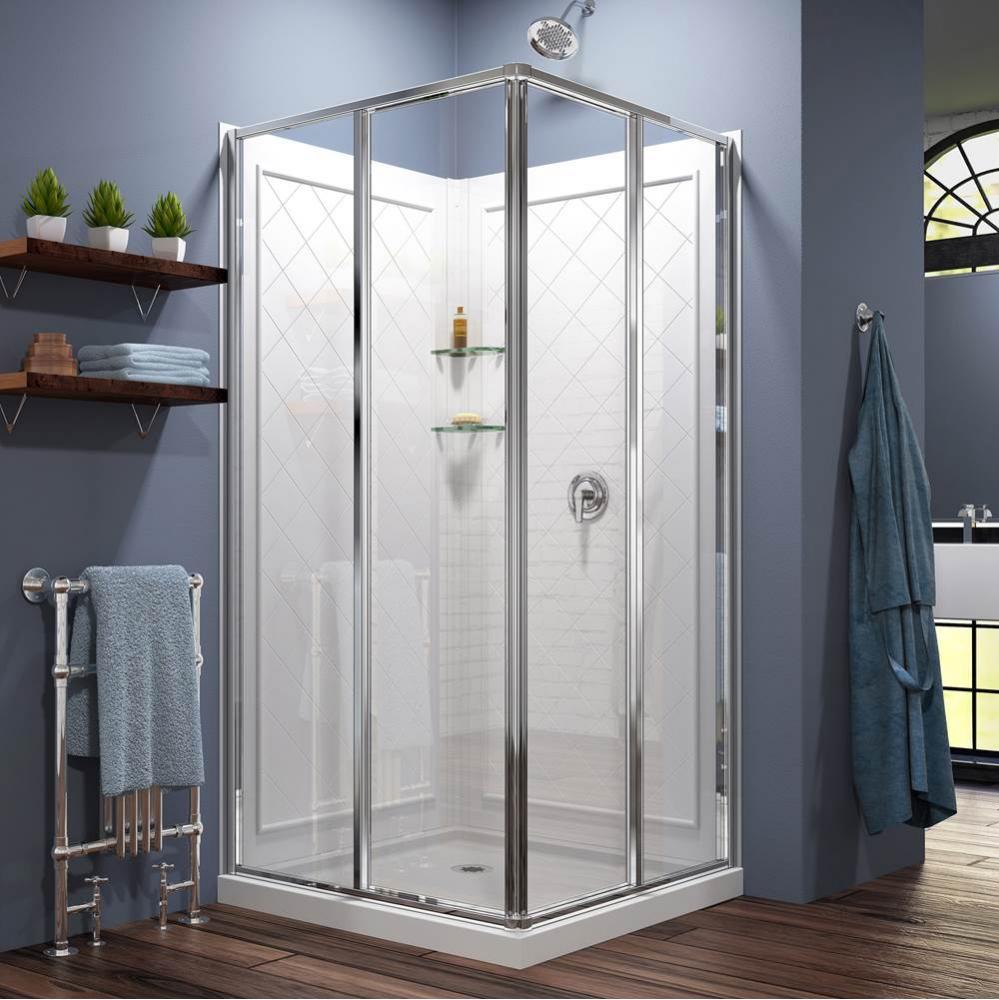 DreamLine Cornerview 36 in. D x 36 in. W x 76 3/4 in. H Sliding Shower Enclosure in Chrome with Wh