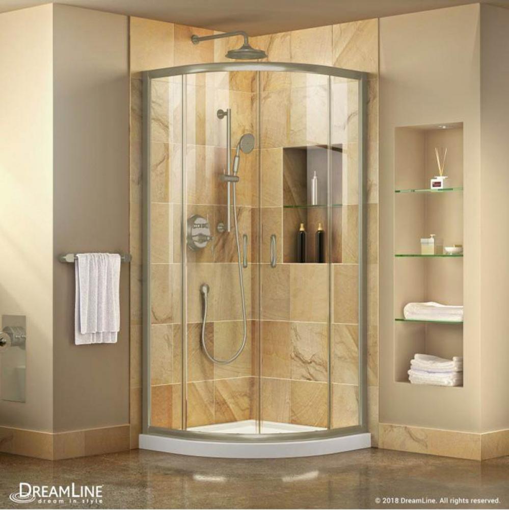 DreamLine Prime 33 in. x 74 3/4 in. Semi-Frameless Clear Glass Sliding Shower Enclosure in Brushed