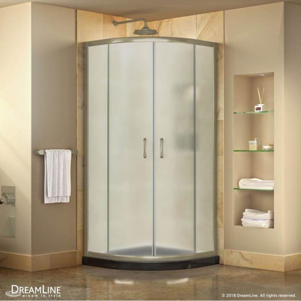 DreamLine Prime 33 in. x 74 3/4 in. Semi-Frameless Frosted Glass Sliding Shower Enclosure in Brush