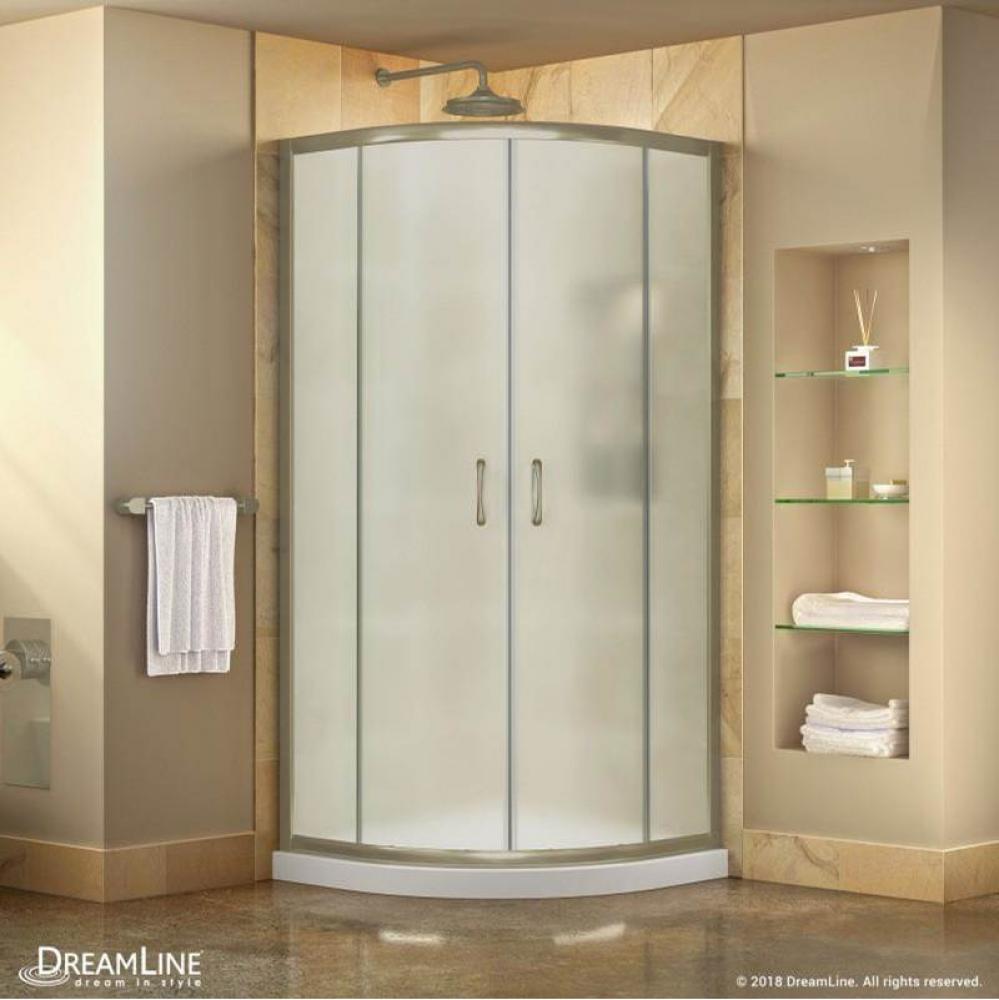 DreamLine Prime 38 in. x 74 3/4 in. Semi-Frameless Frosted Glass Sliding Shower Enclosure in Brush