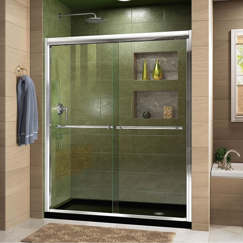DreamLine Duet 34 in. D x 60 in. W x 74 3/4 in. H Bypass Shower Door in Chrome with Right Drain Bl
