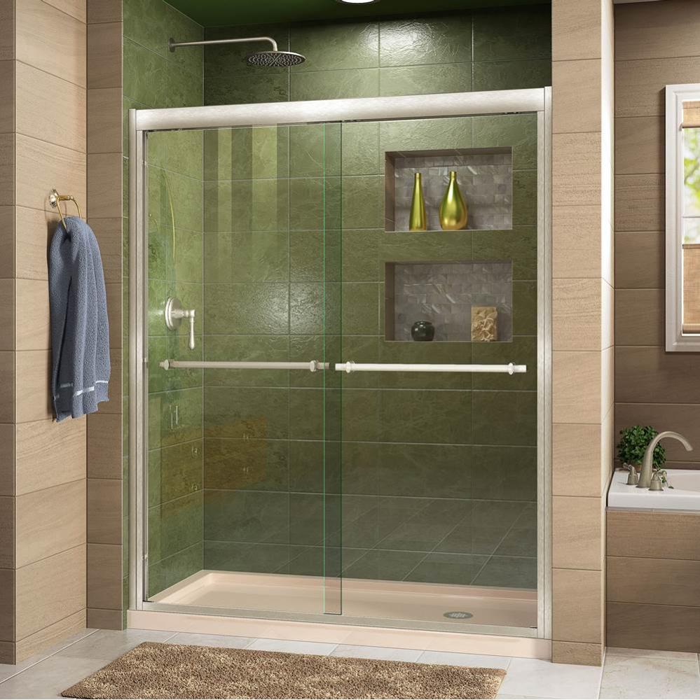 DreamLine Duet 30 in. D x 60 in. W x 74 3/4 in. H Bypass Shower Door in Brushed Nickel with Right