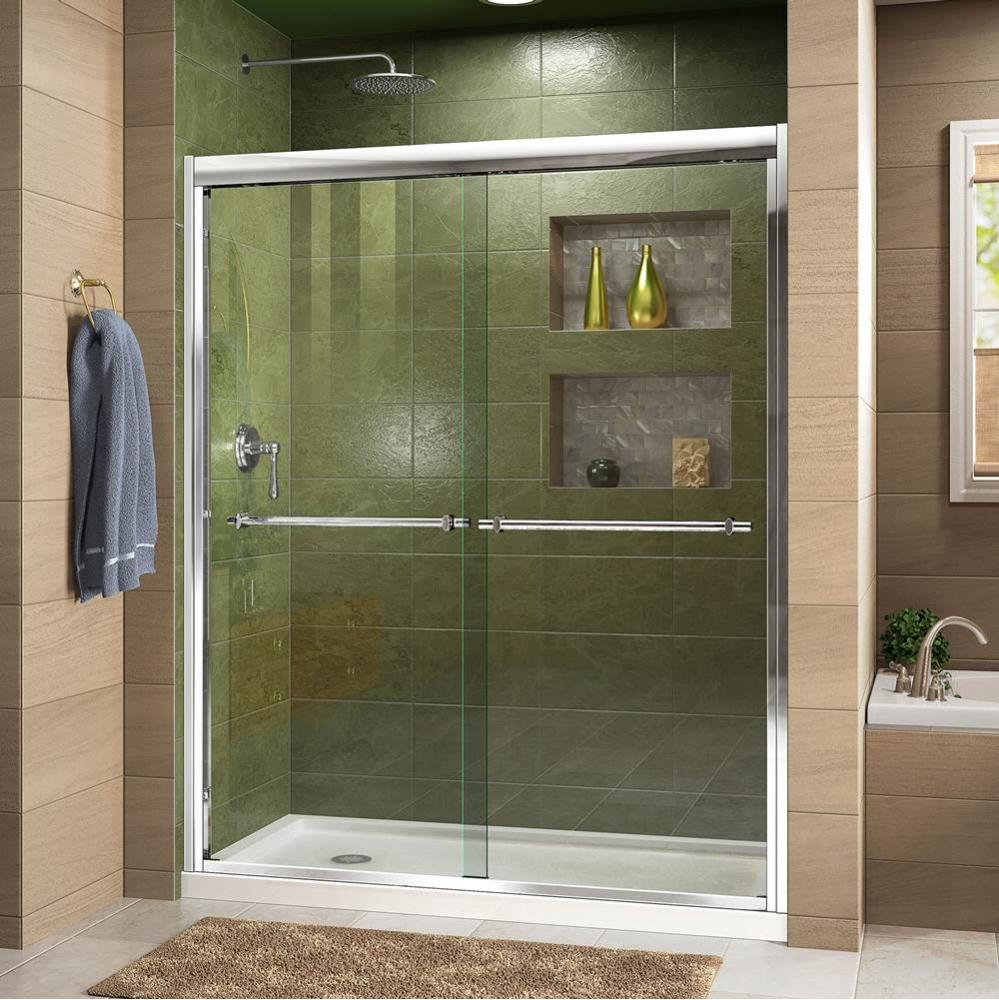 DreamLine Duet 32 in. D x 60 in. W x 74 3/4 in. H Bypass Shower Door in Chrome with Left Drain Whi