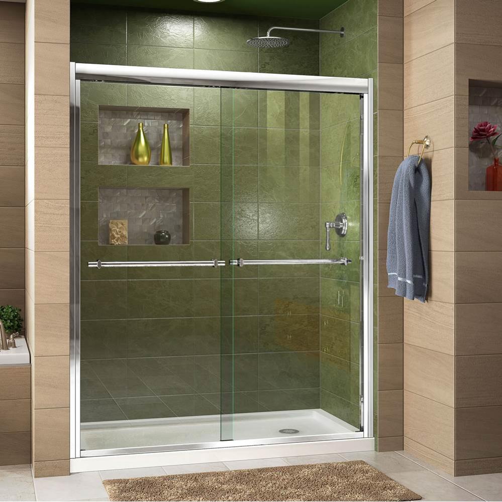 DreamLine Duet 32 in. D x 60 in. W x 74 3/4 in. H Bypass Shower Door in Chrome with Right Drain Wh