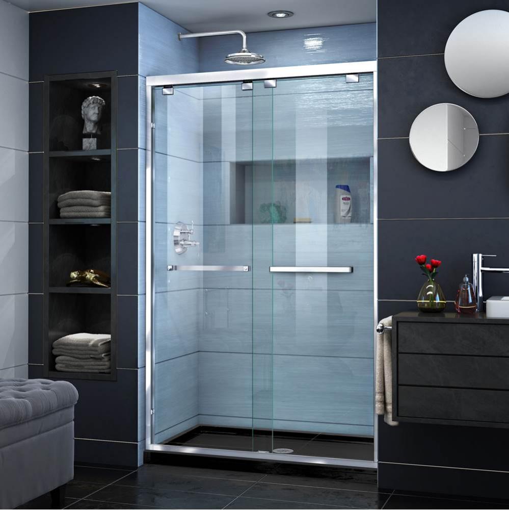 DreamLine Encore 34 in. D x 48 in. W x 78 3/4 in. H Bypass Shower Door in Chrome and Center Drain