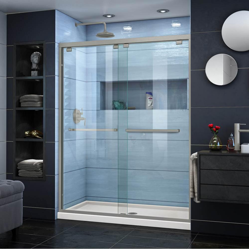 DreamLine Encore 34 in. D x 60 in. W x 78 3/4 in. H Bypass Shower Door in Brushed Nickel and Cente