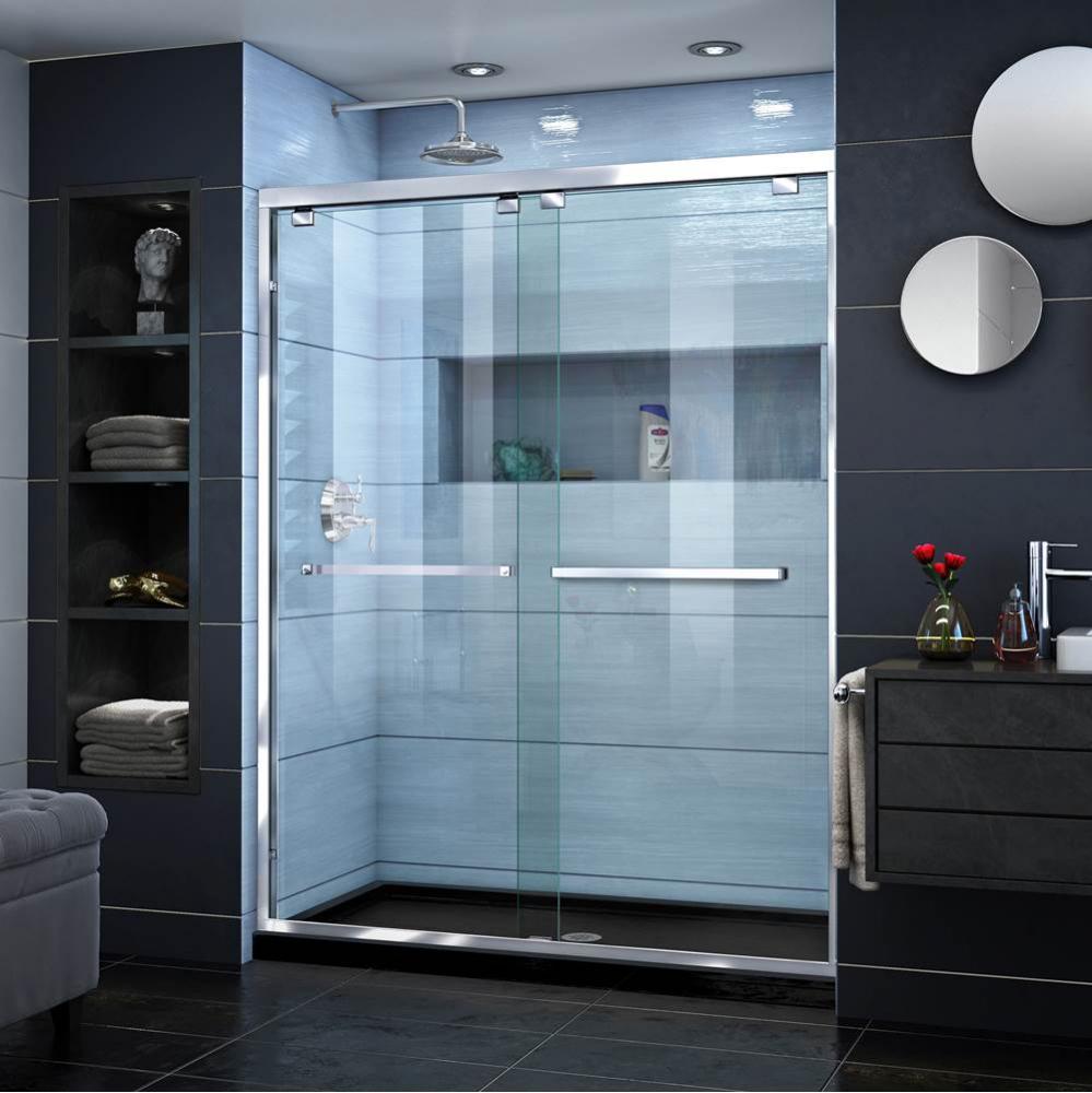 DreamLine Encore 34 in. D x 60 in. W x 78 3/4 in. H Bypass Shower Door in Chrome and Center Drain