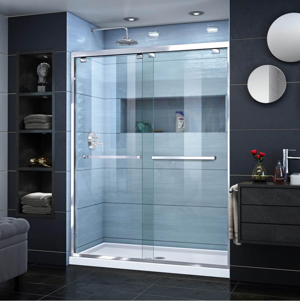 DreamLine Encore 34 in. D x 60 in. W x 78 3/4 in. H Bypass Shower Door in Chrome and Center Drain