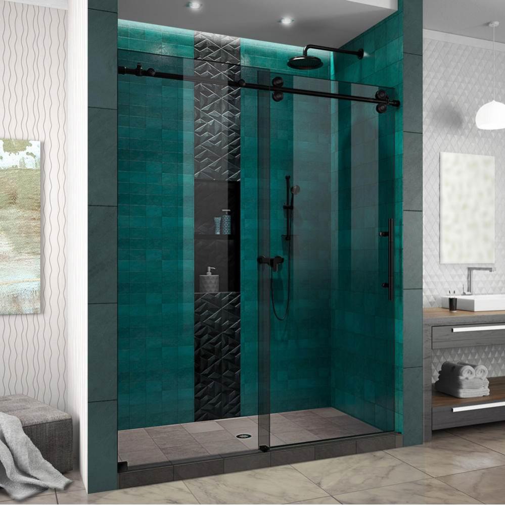 DreamLine Enigma-XO 56-60 in. W x 76 in. H Frameless Smoke Gray Glass Sliding Shower Door in Satin