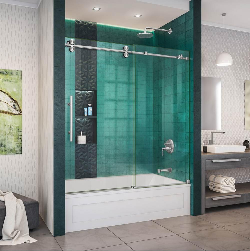 DreamLine Enigma-XO 55-59 in. W x 62 in. H Fully Frameless Sliding Tub Door in Brushed Stainless S