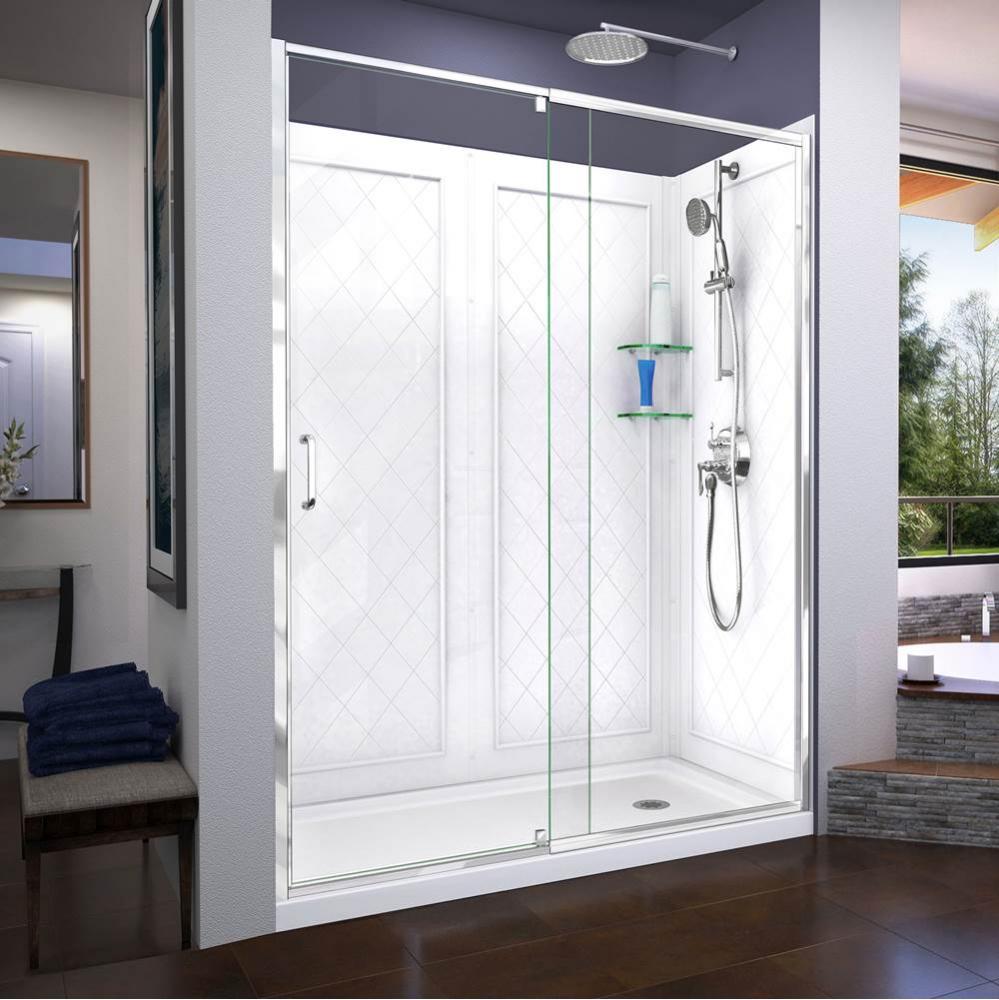 DreamLine Flex 30 in. D x 60 in. W x 76 3/4 in. H Pivot Shower Door in Chrome with Right Drain Whi