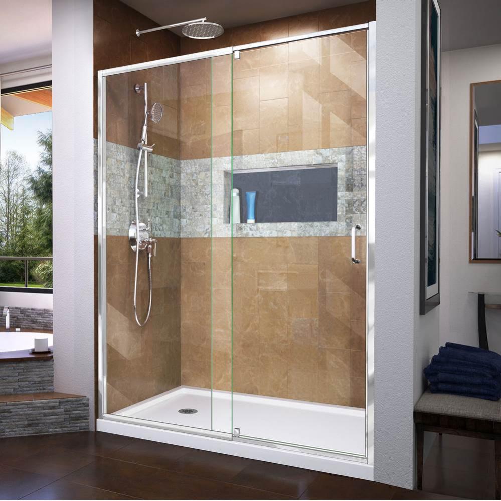 DreamLine Flex 32 in. D x 60 in. W x 74 3/4 in. H Semi-Frameless Pivot Shower Door in Chrome with