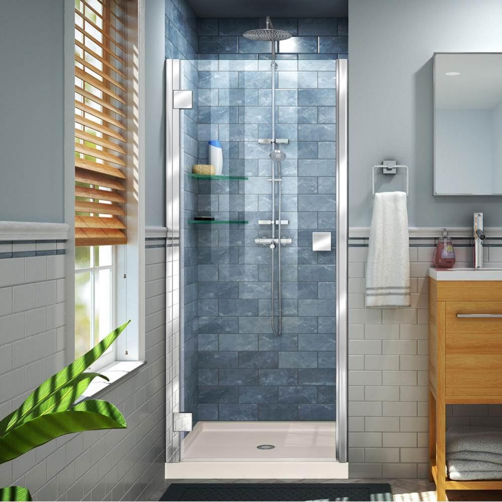DreamLine Lumen 34 in. D x 42 in. W by 74 3/4 in. H Hinged Shower Door in Chrome with Biscuit Acry