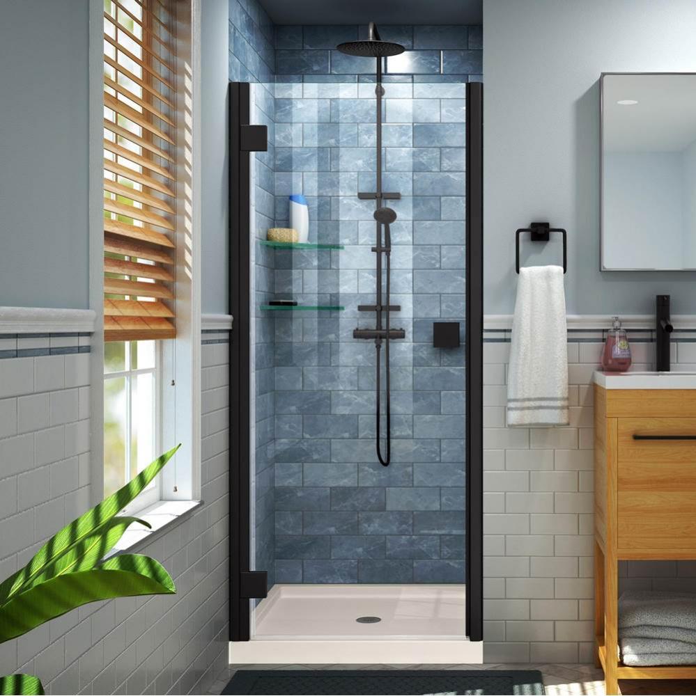 DreamLine Lumen 42 in. D x 42 in. W by 74 3/4 in. H Hinged Shower Door in Satin Black with Biscuit