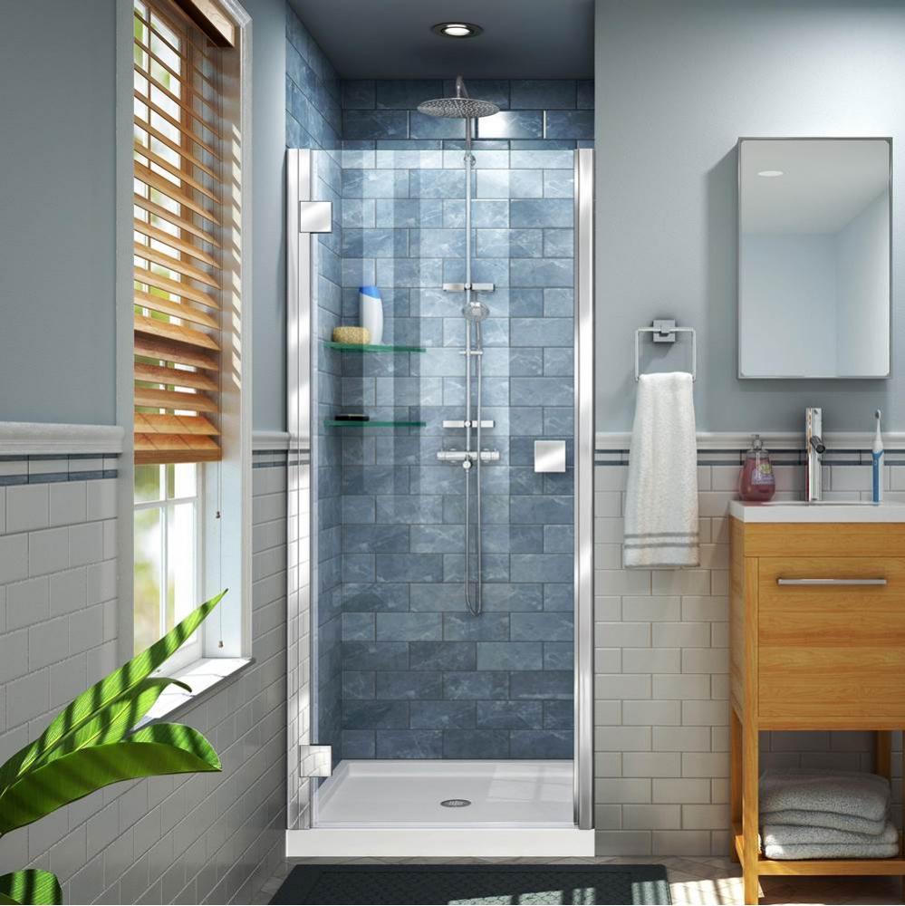 DreamLine Lumen 36 in. D x 42 in. W by 74 3/4 in. H Hinged Shower Door in Chrome with White Acryli