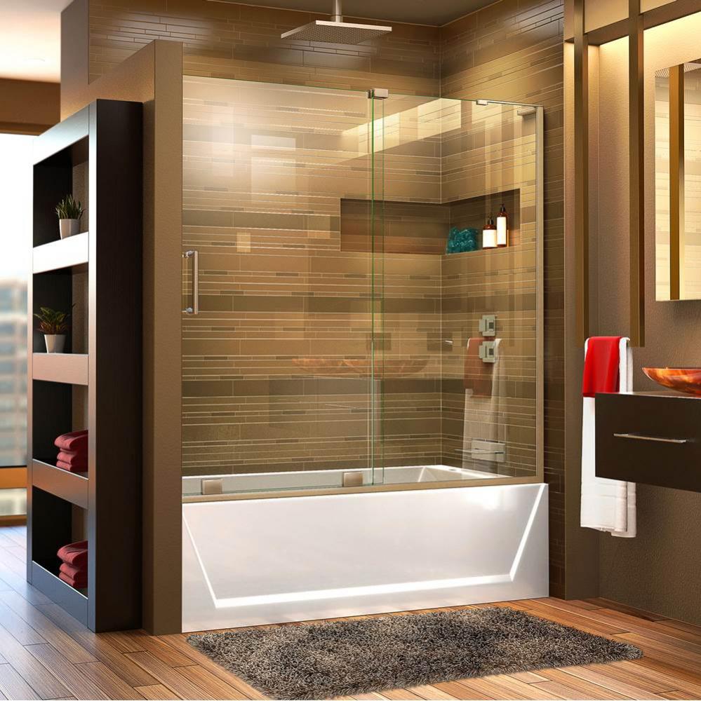 DreamLine Mirage-X 56-60 in. W x 58 in. H Frameless Sliding Tub Door in Brushed Nickel; Right Wall