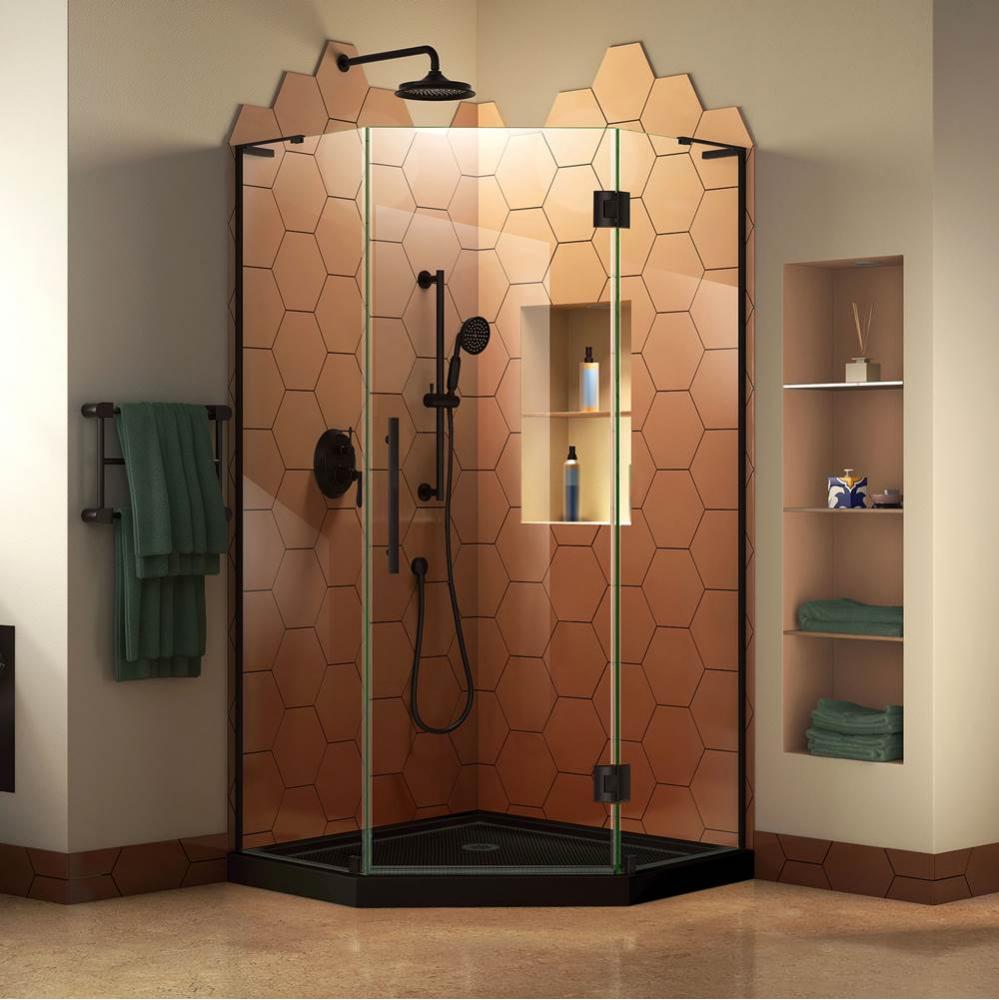 DreamLine Prism Plus 38 in. D x 38 in. W x 74 3/4 in. H Hinged Shower Enclosure in Satin Black wit