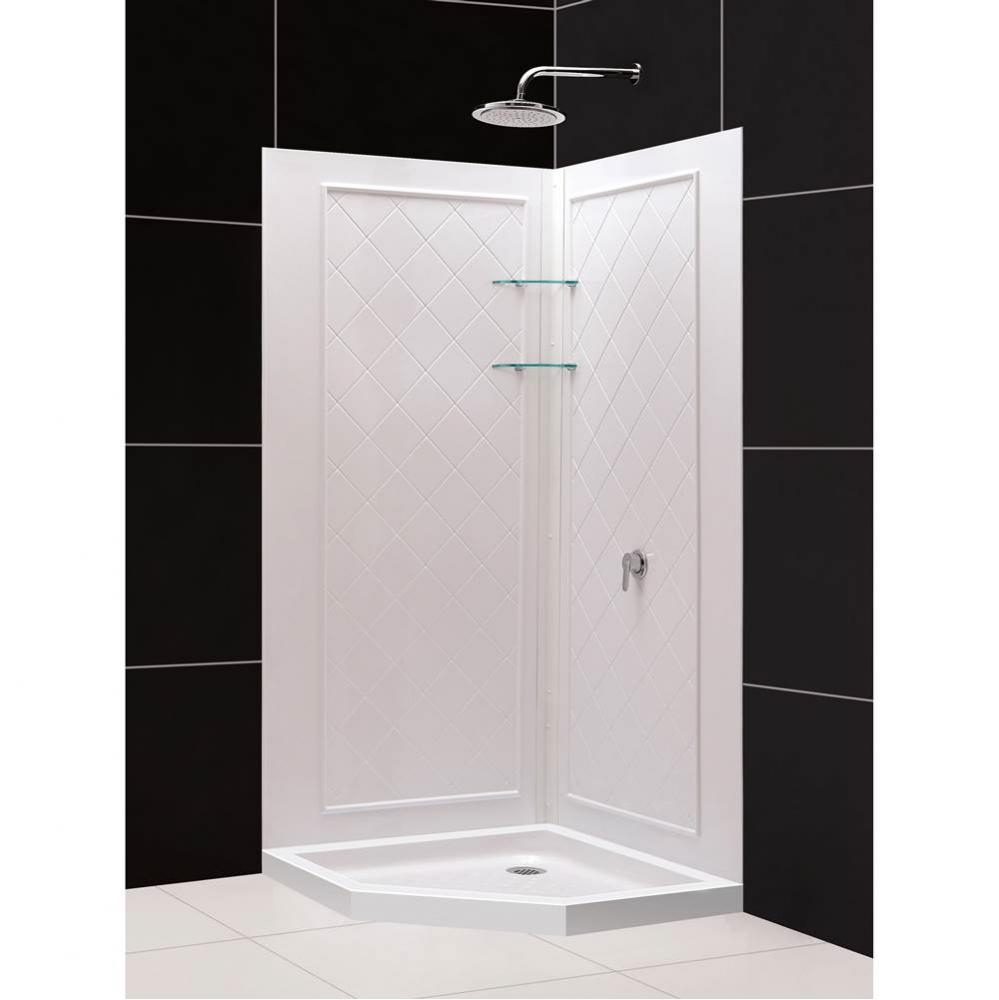 DreamLine 36 in. x 36 in. x 76 3/4 in. H Neo-Angle Shower Base and QWALL-4 Acrylic Corner Backwall