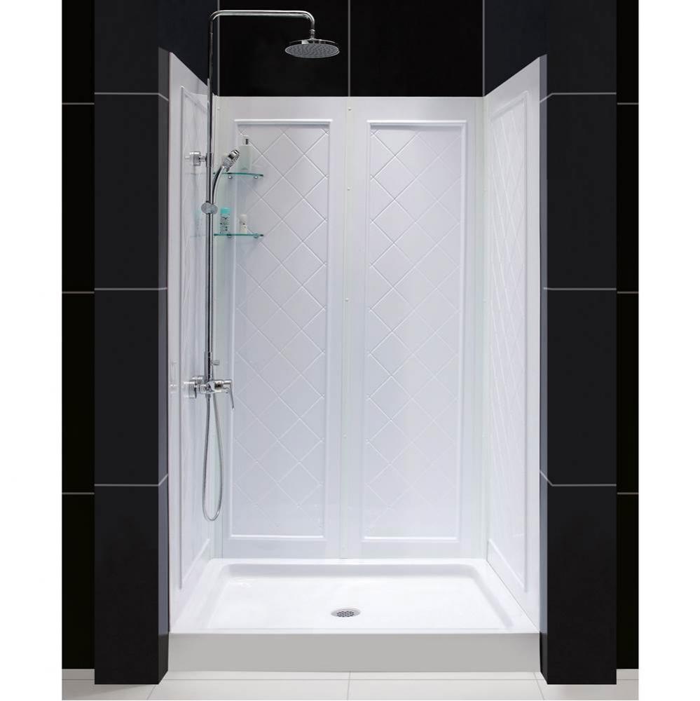 DreamLine 34 in. D x 48 in. W x 76 3/4 in. H Center Drain Acrylic Shower Base and QWALL-5 Backwall
