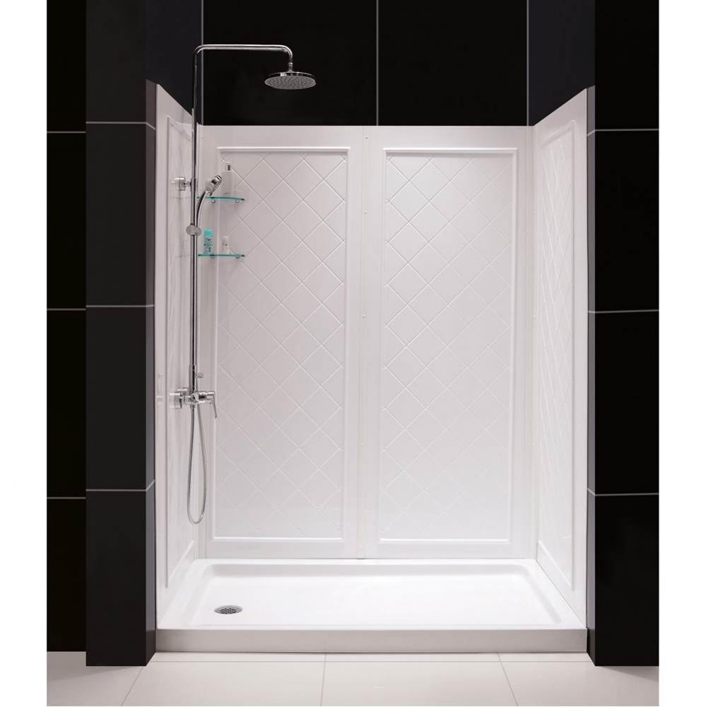 DreamLine 30 in. D x 60 in. W x 76 3/4 in. H Center Drain Acrylic Shower Base and QWALL-5 Backwall
