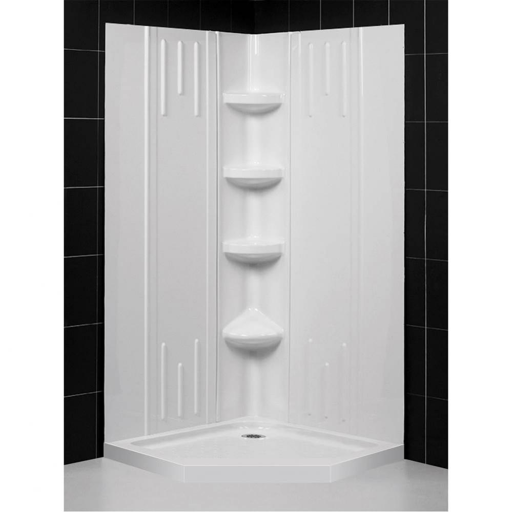 DreamLine 42 in. x 42 in. x 75 5/8 in. H Neo-Angle Shower Base and QWALL-2 Acrylic Corner Backwall