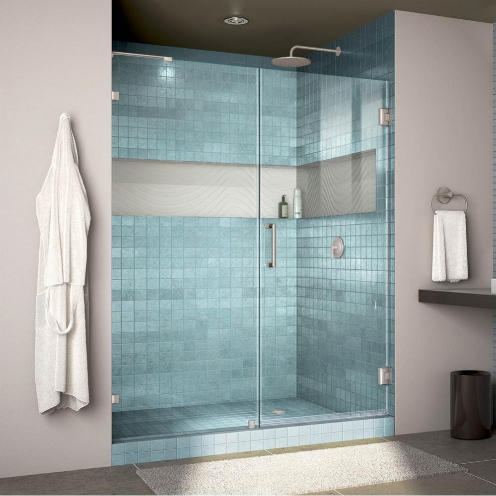 DreamLine Unidoor Lux 55 in. W x 72 in. H Fully Frameless Hinged Shower Door with L-Bar in Brushed