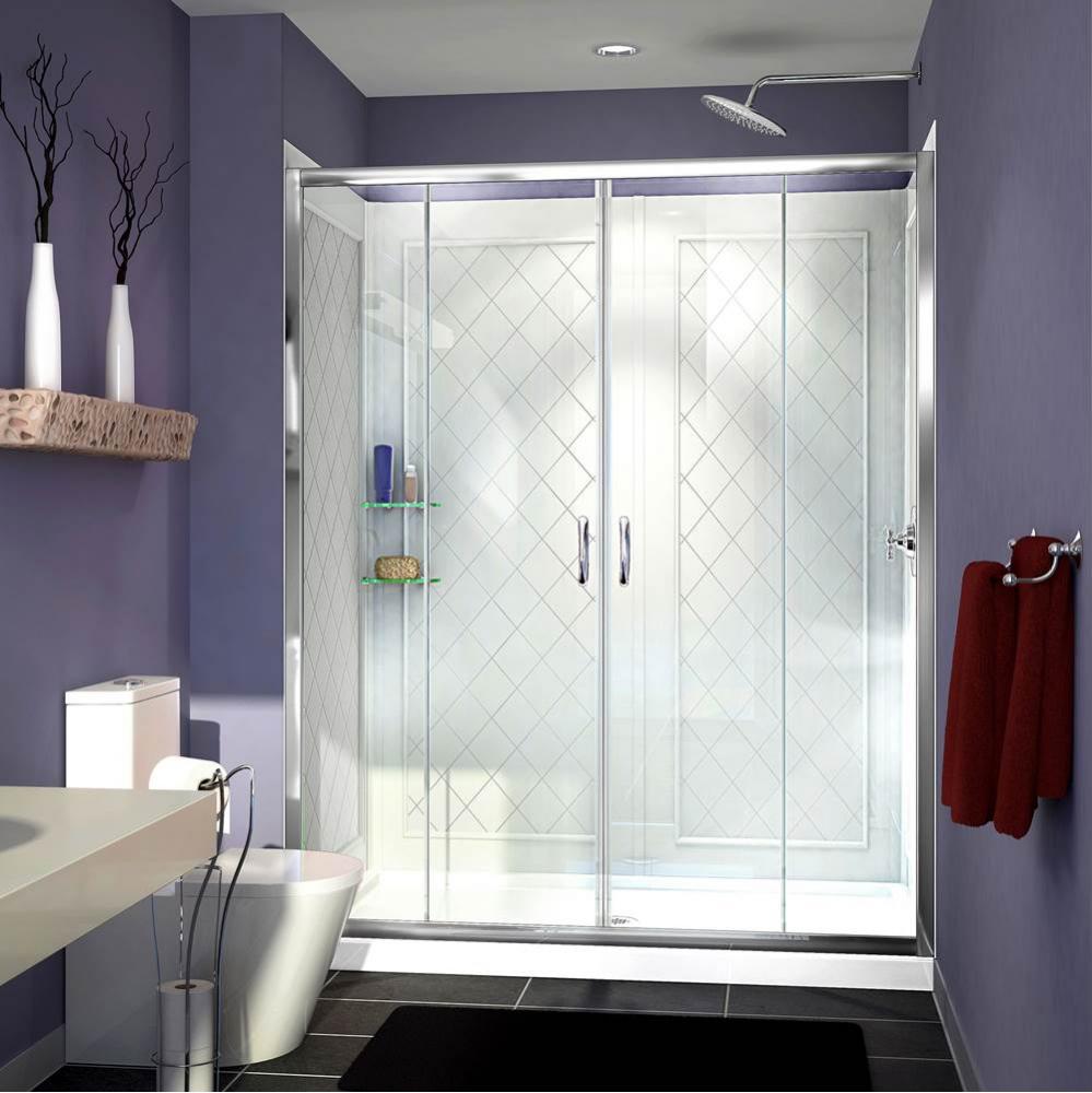 DreamLine Visions 32 in. D x 60 in. W x 76 3/4 in. H Sliding Shower Door in Chrome with Center Dra