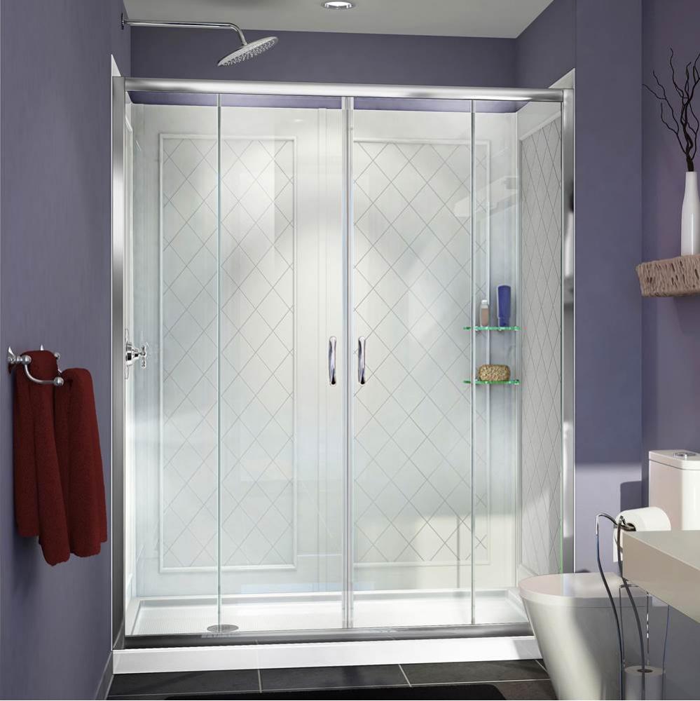 DreamLine Visions 34 in. D x 60 in. W x 76 3/4 in. H Sliding Shower Door in Chrome with Left Drain