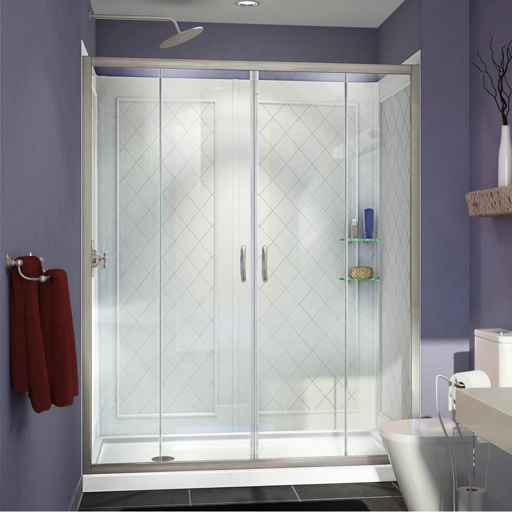 DreamLine Visions 34 in. D x 60 in. W x 76 3/4 in. H Sliding Shower Door in Brushed Nickel with Le