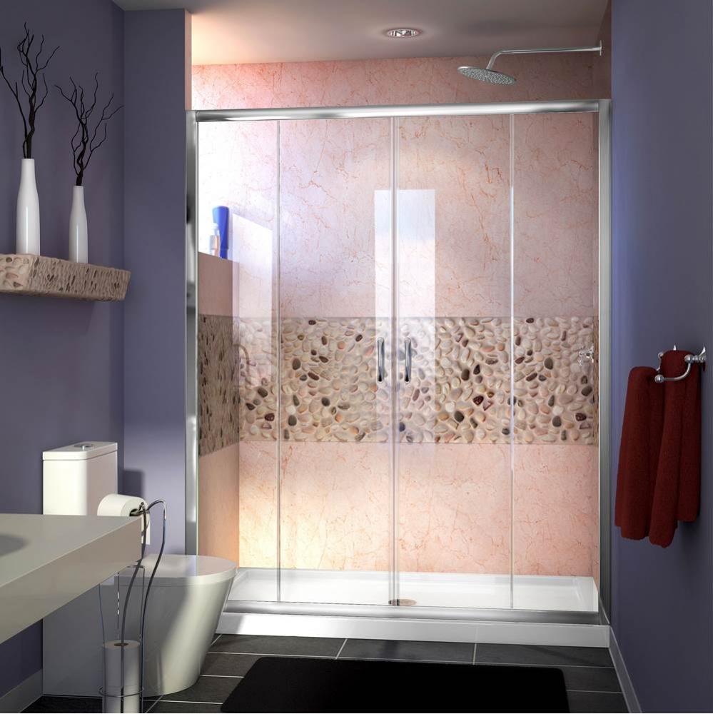 DreamLine Visions 32 in. D x 60 in. W x 74 3/4 in. H Sliding Shower Door in Chrome with Center Dra