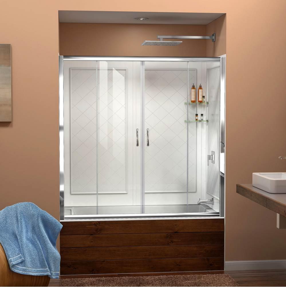 DreamLine Visions 56-60 in. W x 60 in. H Framed Sliding Tub Door in Chrome with White Acrylic Back