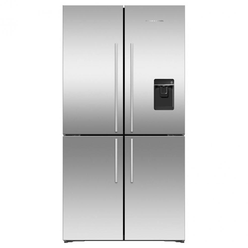 36'' Quad Door Refrigerator Freezer, Stainless Steel, 19.0 cu ft, Ice & Exteranl Wat