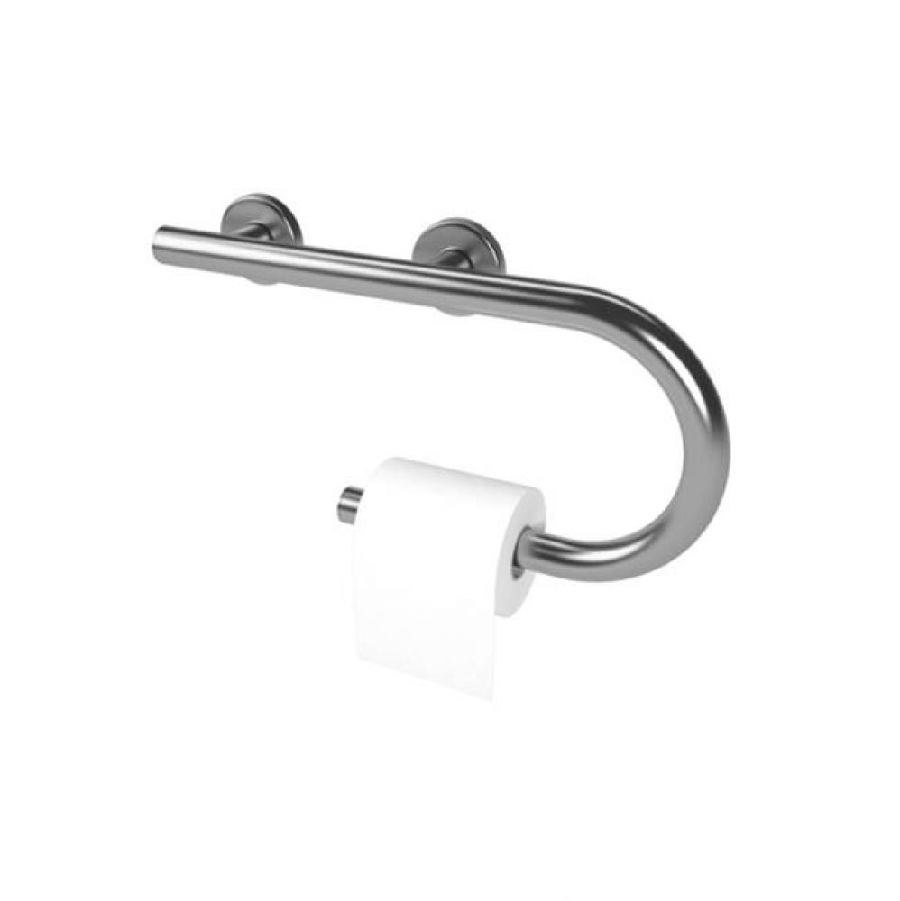 Right Hand Grab Bar/Toilet Paper Holder. Polished Stainless.