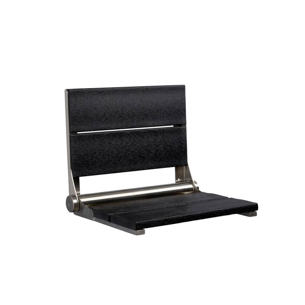 18'' Black seat - Polished SS frame, fold-up shower seat with mounting screws. Must secu