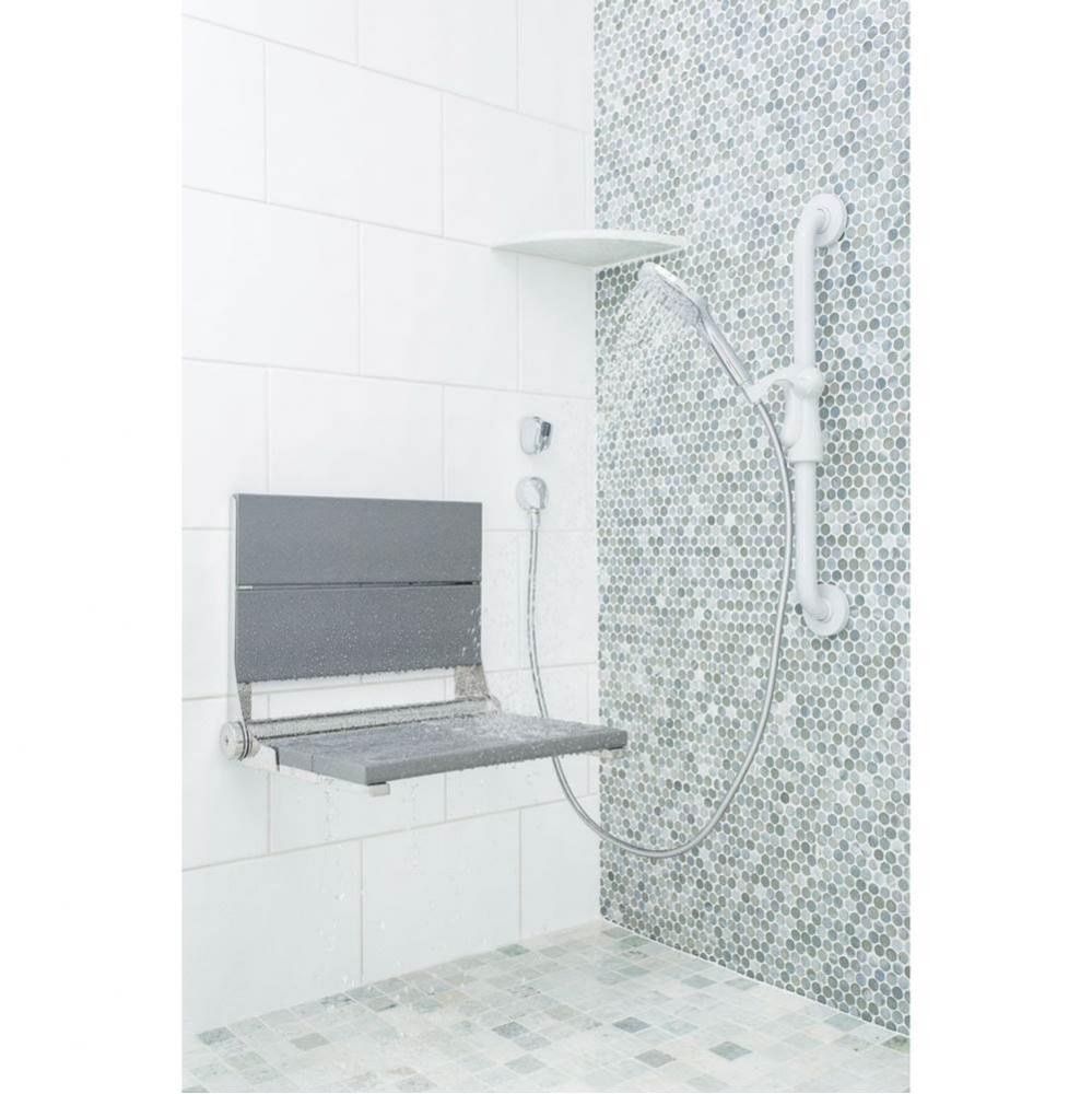 18'' Gray seat - Polished SS frame, fold-up shower seat with mounting screws. Must secur