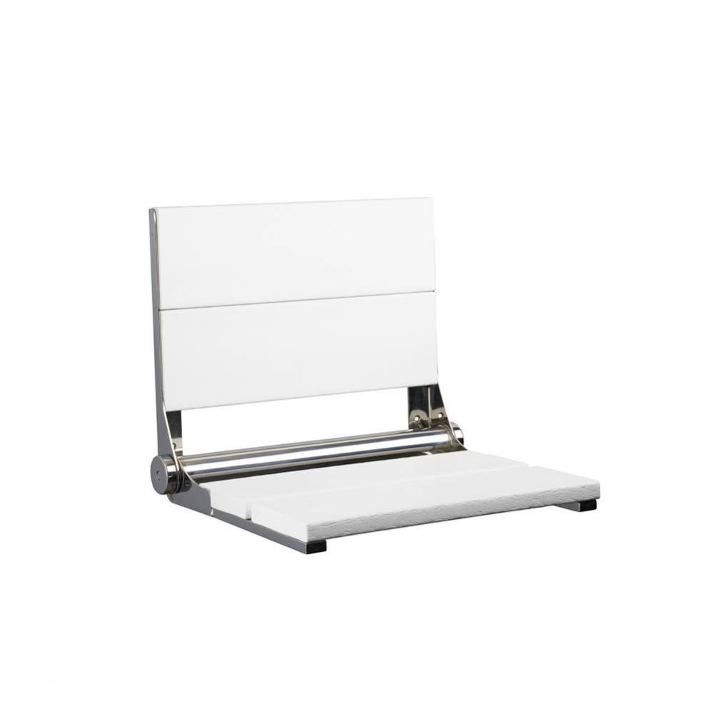18'' White seat - Brushed SS frame, fold-up shower seat with mounting screws. Must secur