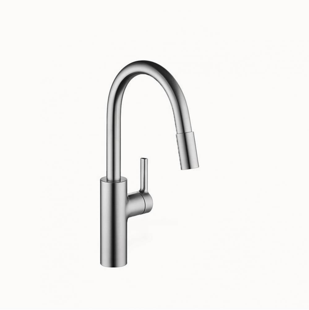 Luna E Single-Hole Kitchen Faucet With Pull-Out Spray - High Arc Spout With Side Lever - Brushed S