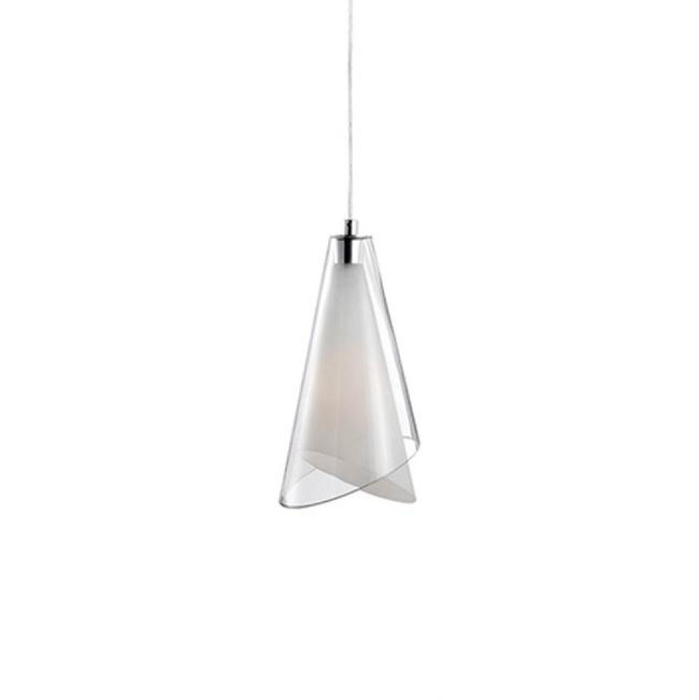 Single Lamp Pendant With Beautiful Cone Shaped White Opal And Clear Glass. Metal Details In