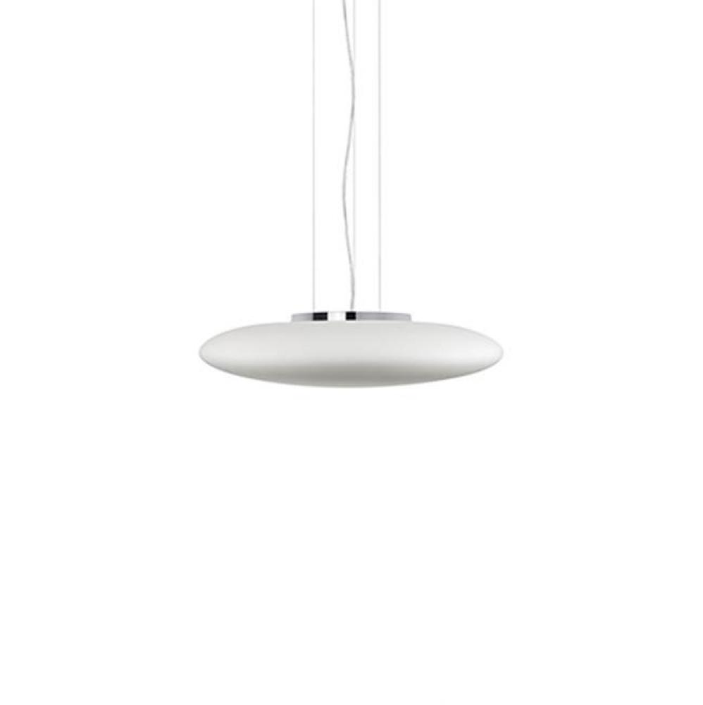 Single Lamp Led Pendant With Grand Ellipse Shaped White Opal Glass, Chrome Canopy And Metal