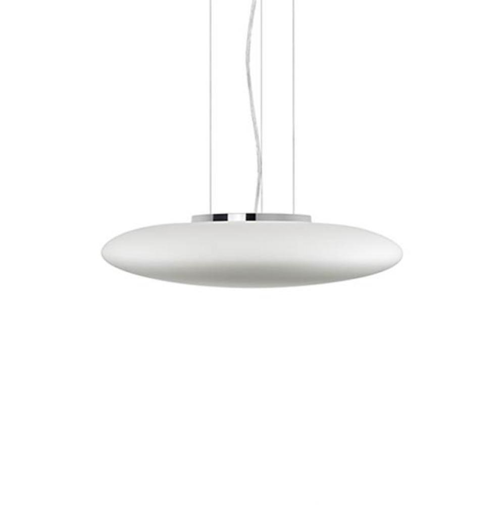 Single Lamp Led Pendant With Grand Ellipse Shaped White Opal Glass, Chrome Canopy And Metal