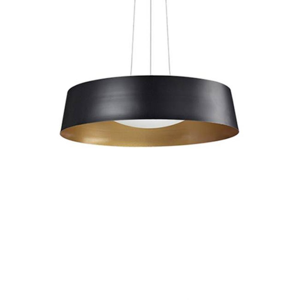 Single Lamp Led Pendant With Either A Round Flat Black Metal Shade With Fine Gold Interior (With