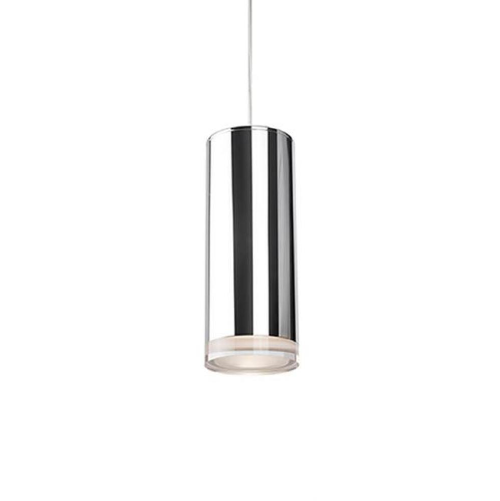 Single Led Cylinder Shaped Pendant With Clear Crystal Disc. Metal Details In Chrome