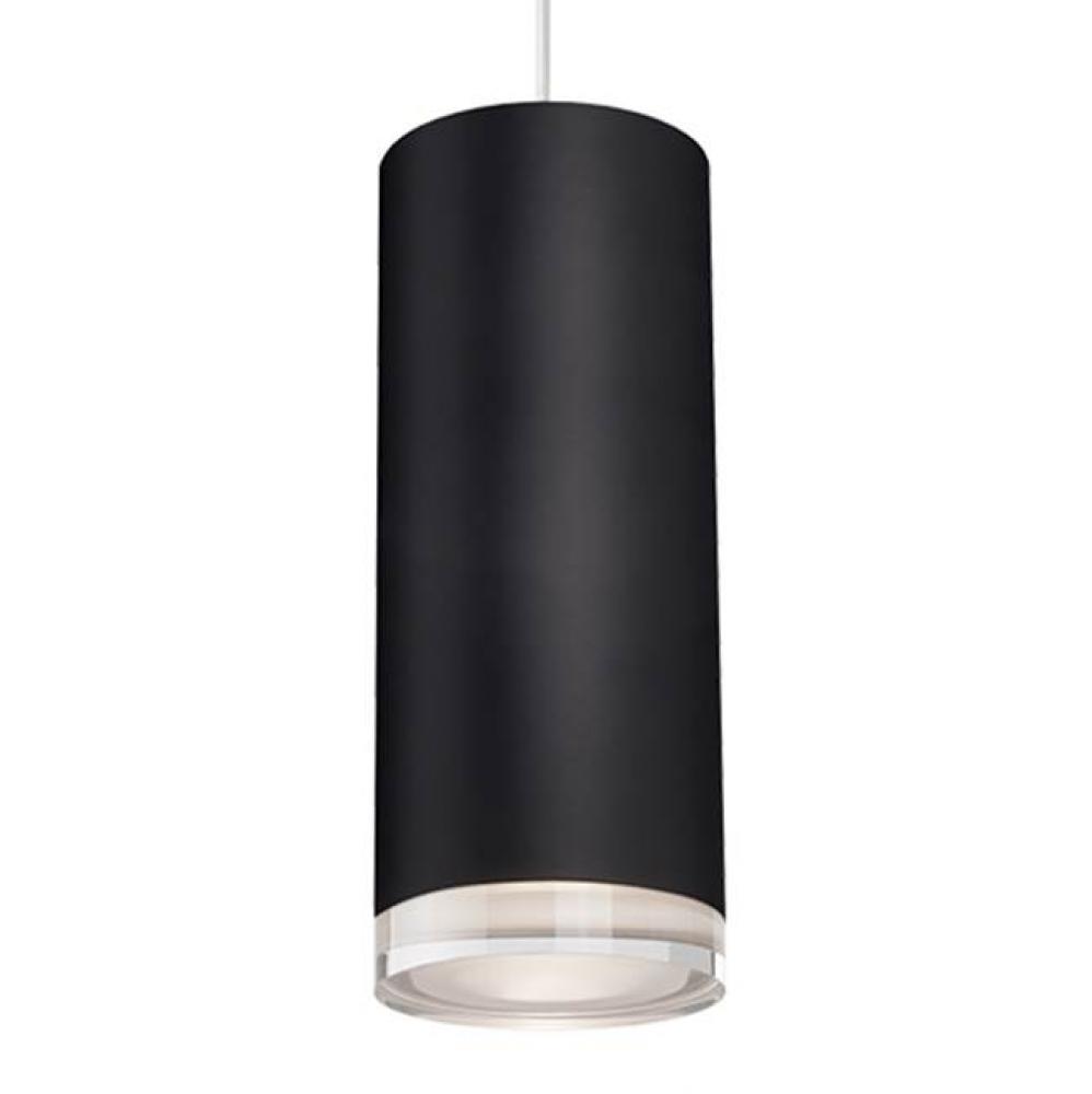 Single Led Cylinder Shaped Pendant With Clear Crystal Disc. Metal Details In Chrome