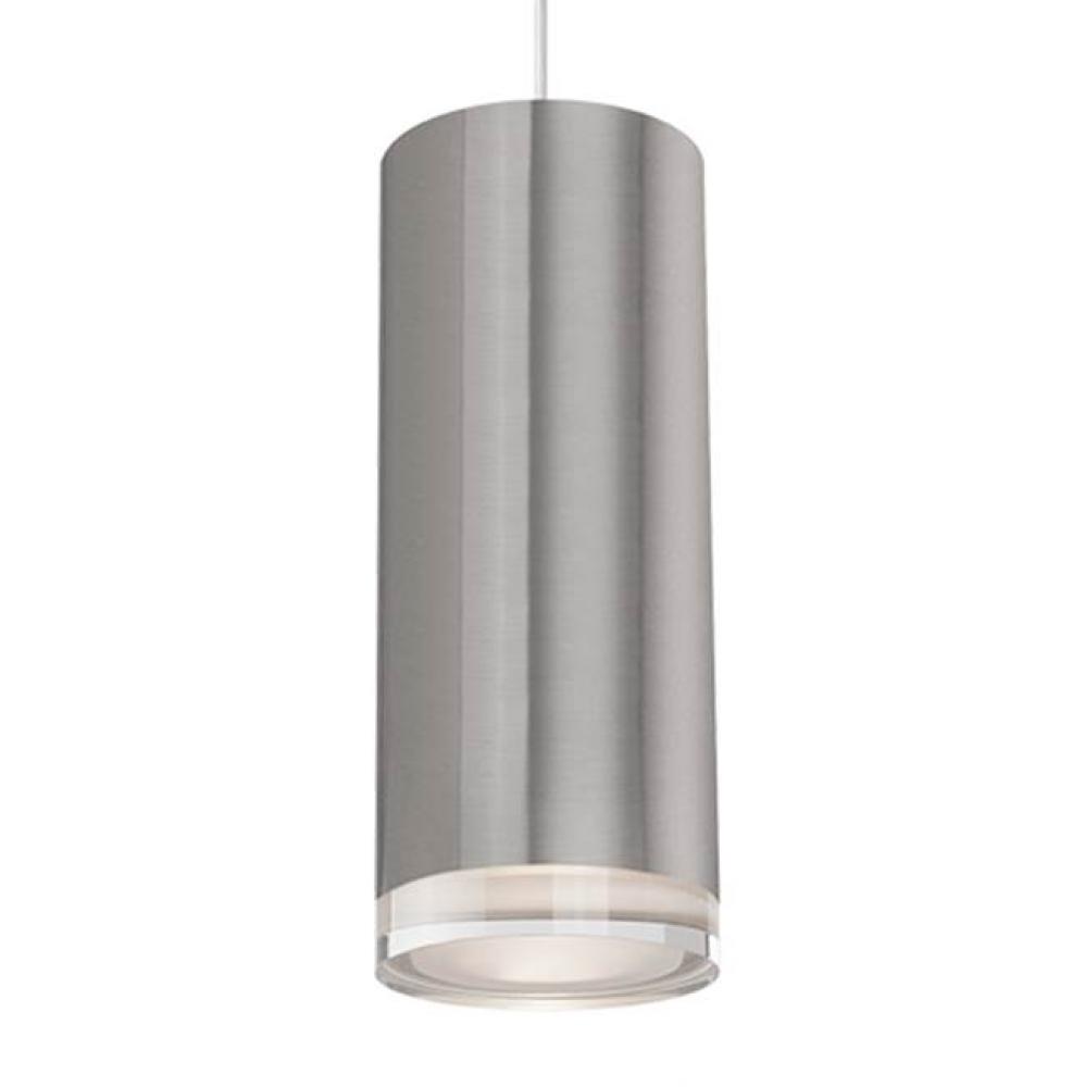 Single Led Cylinder Shaped Pendant With Clear Crystal Disc. Metal Details In Chrome