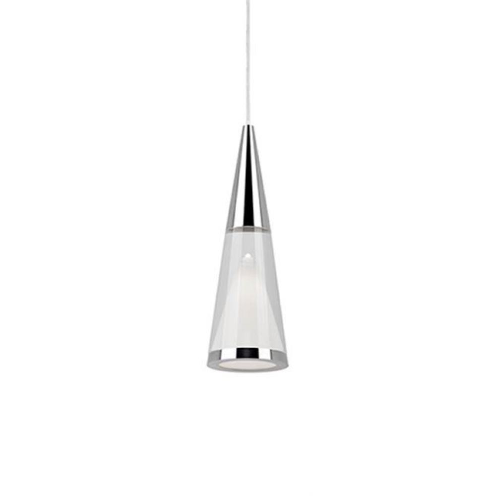 Single Led Lamp Pendant, Unique Conical Shape With Chrome Tip, Clear With Internal Frosted