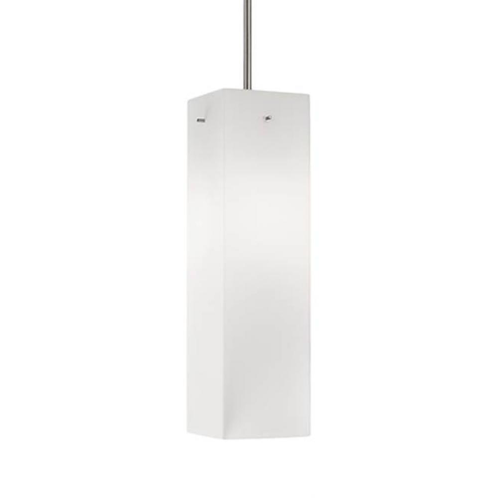 Single Lamp Pendant With Opal White Rectangular Glass Shade And Brushed Nickel Metal Rods And
