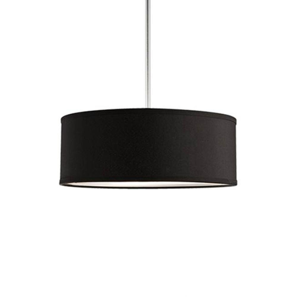 Three Lamp Pendant With Drum Shape Textured Linen Black Shade And Acrylic Bottom