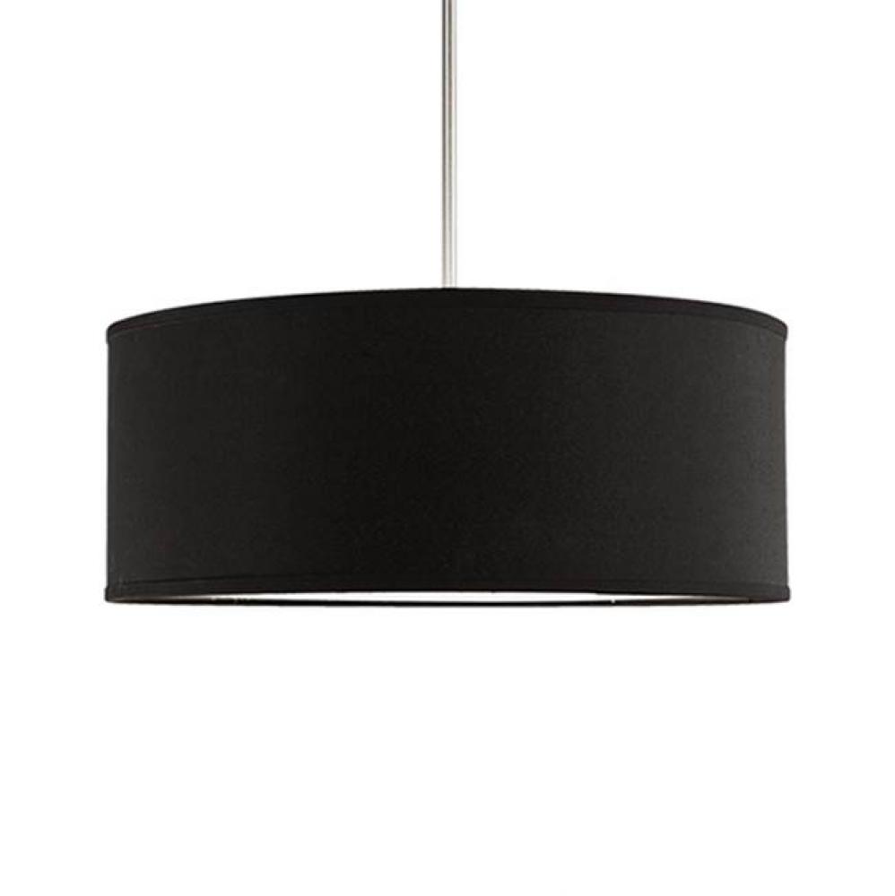 Three Lamp Pendant With Drum Shape Textured Linen Black Shade And Acrylic Bottom