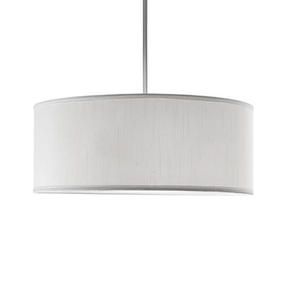 Three Lamp Pendant With Drum Shape Textured Linen White Shade And Acrylic Bottom