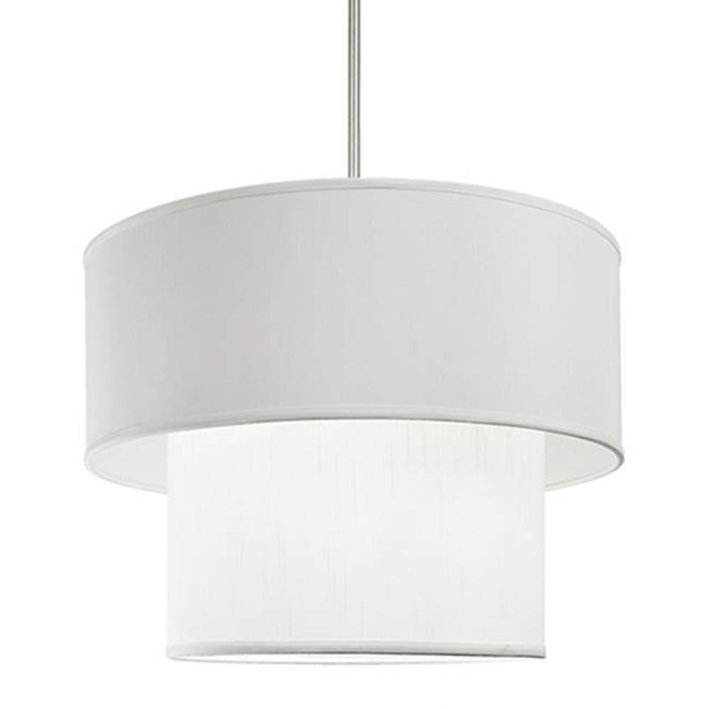 Four Lamp Pendant With Two Tier Drum Shape Textured Linen White Shade And Acrylic Bottom